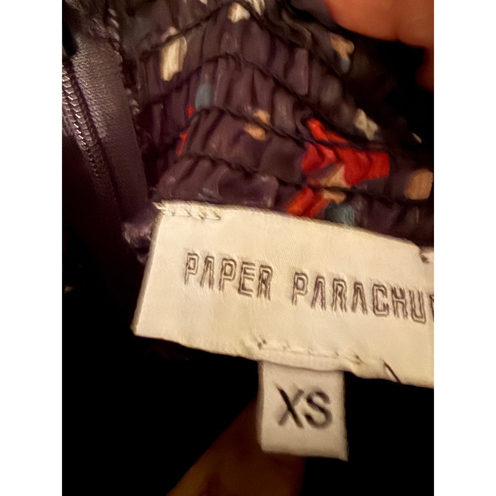 Paper Parachute Dress Womens XS Navy Floral Smocked Mock Neck Ruffle Tiered Midi - Picture 2 of 10